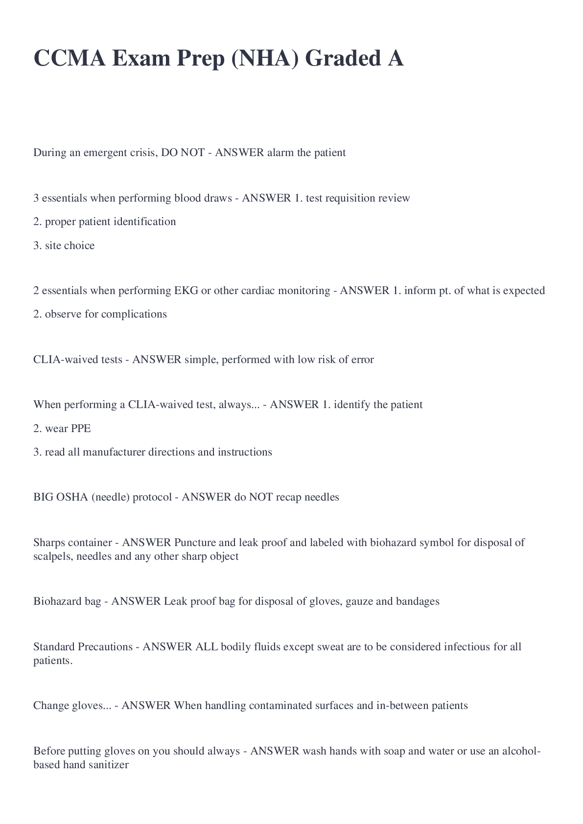 Preview image of CCMA Exam Prep (NHA) Graded A document